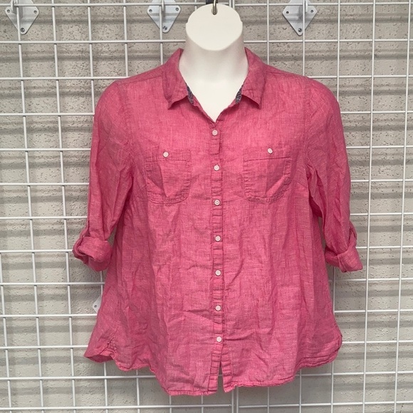 Size 14/16 Lane Bryant LINEN BARBIE Pink Button Down Top - Picture 1 of 7